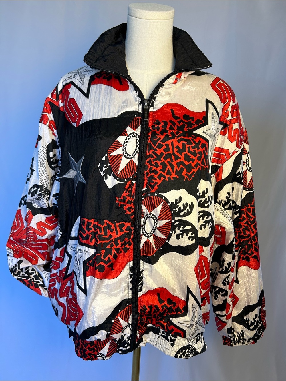 Head Red, Black & White Graphic Bomber Jacket